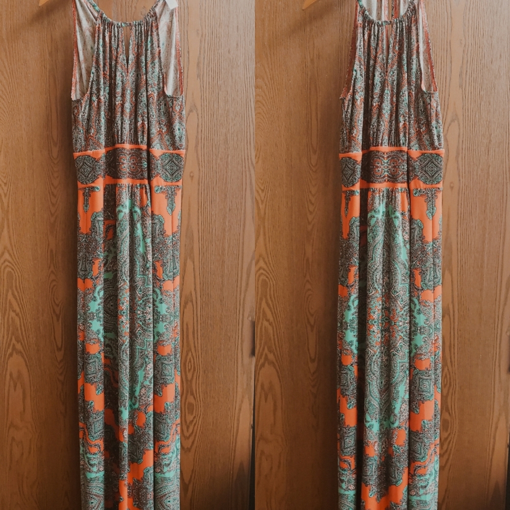 Boho Orange & Teal Maxi Dress